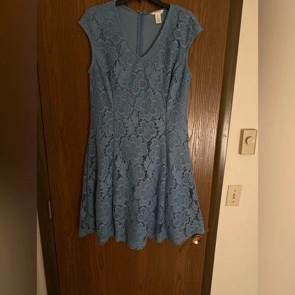 London Times | Dresses | London Times Blue Aline Midi Dress With Cap  Sleeves | Poshmark